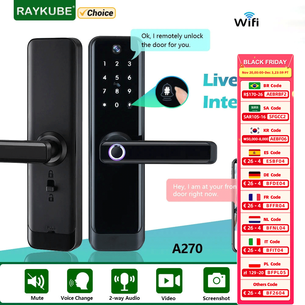 Raykube-新しいスマートフォンA270,wifi,双方 - Video Door Lock With Camera Peephole のレビューと価格