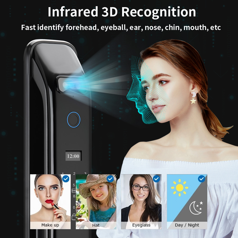 3D リアルタイムインターホン顔認識デジタルドアロックカメラ - Fingerprint Padlock Weatherproof のレビューと価格