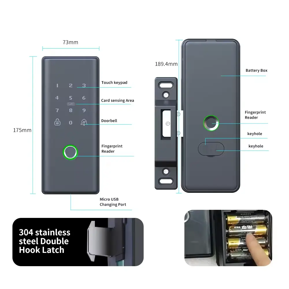 指紋認証両面リムドアロック、コードカードデッドボルト、Tuy - Smart Rim Lock Wifi Fingerprint のレビューと価格