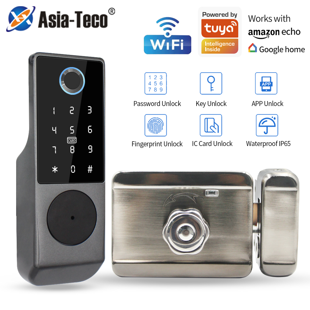 Tuya-インテリジェント防水両面指紋ロック,キーレス,エン - Smart Rim Lock Wifi Fingerprint のレビューと価格