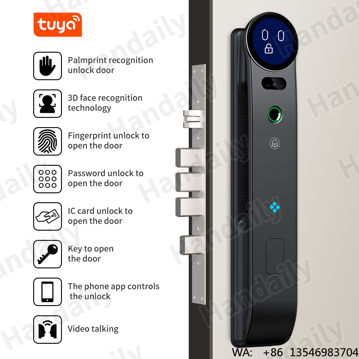 HanDaily掌紋3D顔AI音声インタラクションスマートド - Smart Door Lock 3D Face Palm Vein のレビューと価格