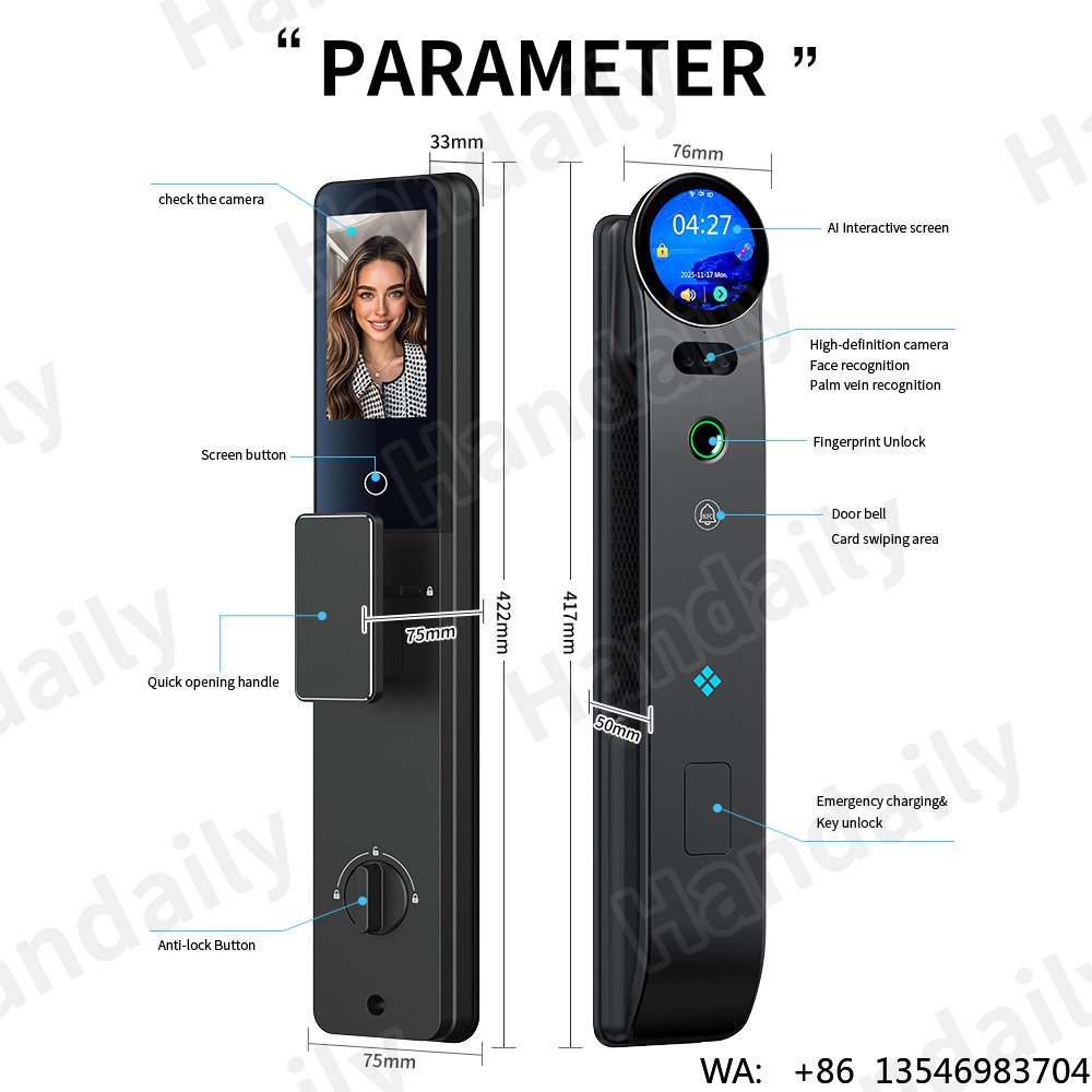 HanDaily掌紋3D顔AI音声インタラクションスマートド - Smart Door Lock 3D Face Palm Vein のレビューと価格