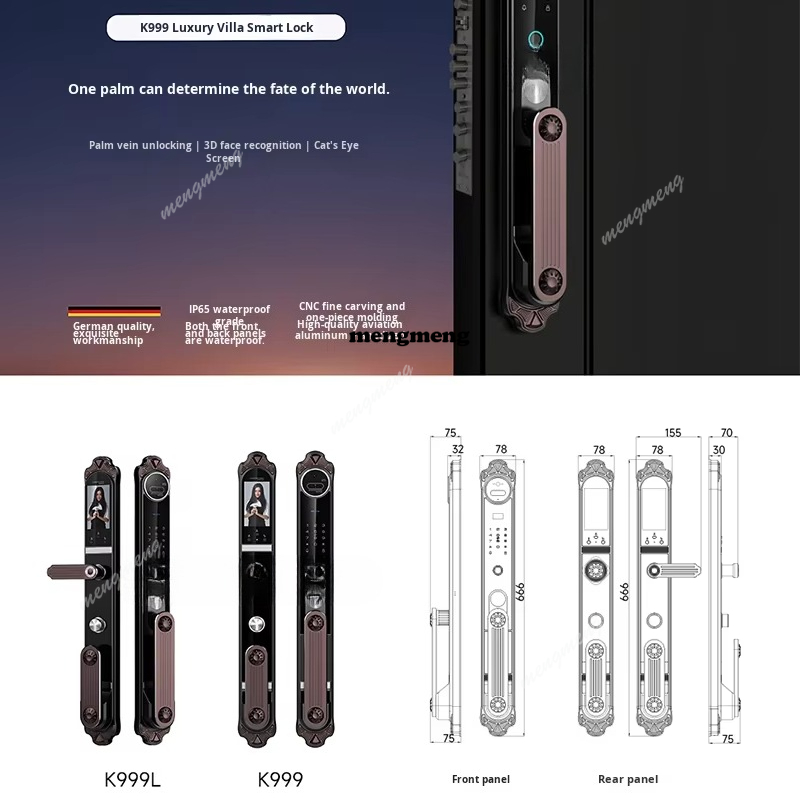 ヴィラ用ダブルドアスマートドアロック、掌紋・3D顔認証・指紋 - Smart Door Lock 3D Face Palm Vein のレビューと価格