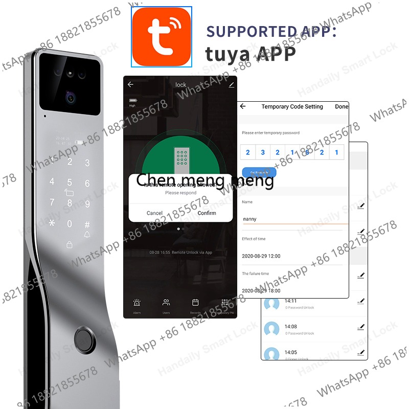 3D顔認証スマートロック、Tuya Wifi対応、指紋認証、 - Video Door Lock With Camera Peephole のレビューと価格