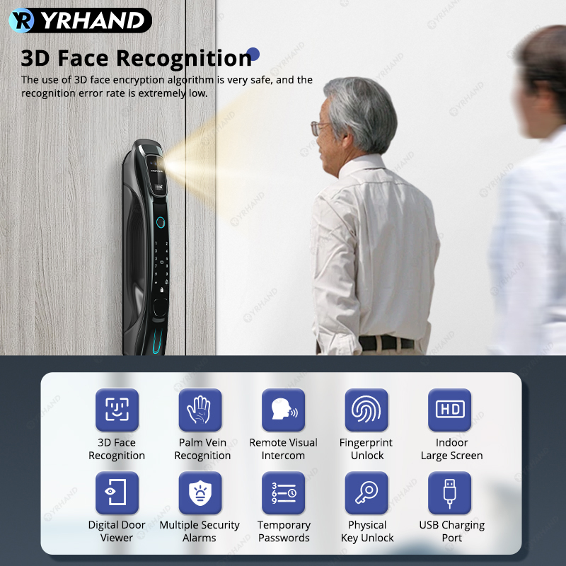 スマートロック、3D顔認識、手のひら静脈認証、指紋認証、Wi - Face Recognition Door Lock のレビューと価格