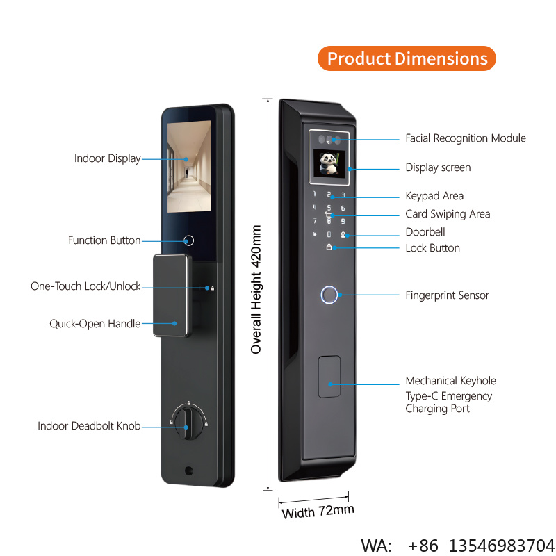AI音声スマートドアロック、3D顔認証と掌紋認証、4.5イン - Smart Door Lock 3D Face Palm Vein のレビューと価格