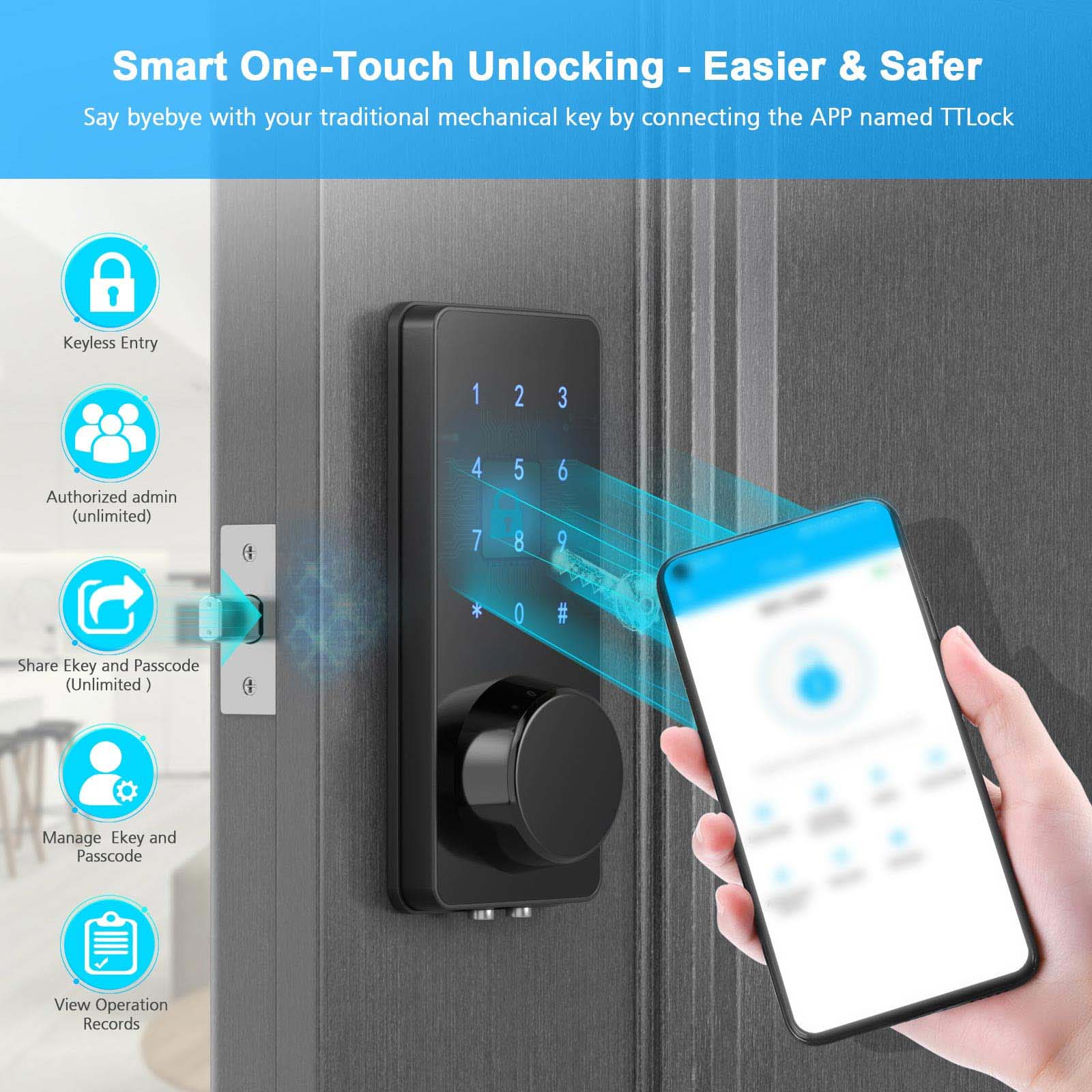 Ttlock-ボタンとボルトを備えたスマートロック,自動ロッ - Smart Lock Deadbolt Keypad Bluetooth のレビューと価格