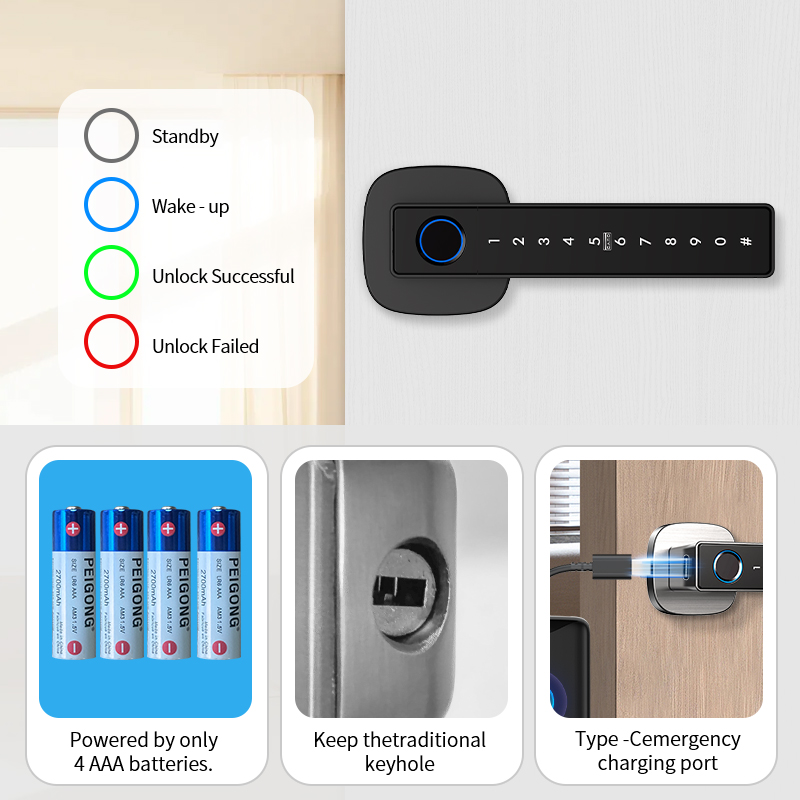 Tuya Bluetooth 指紋認証スマートドアロックキー - Smart Lock Deadbolt Keypad Bluetooth のレビューと価格